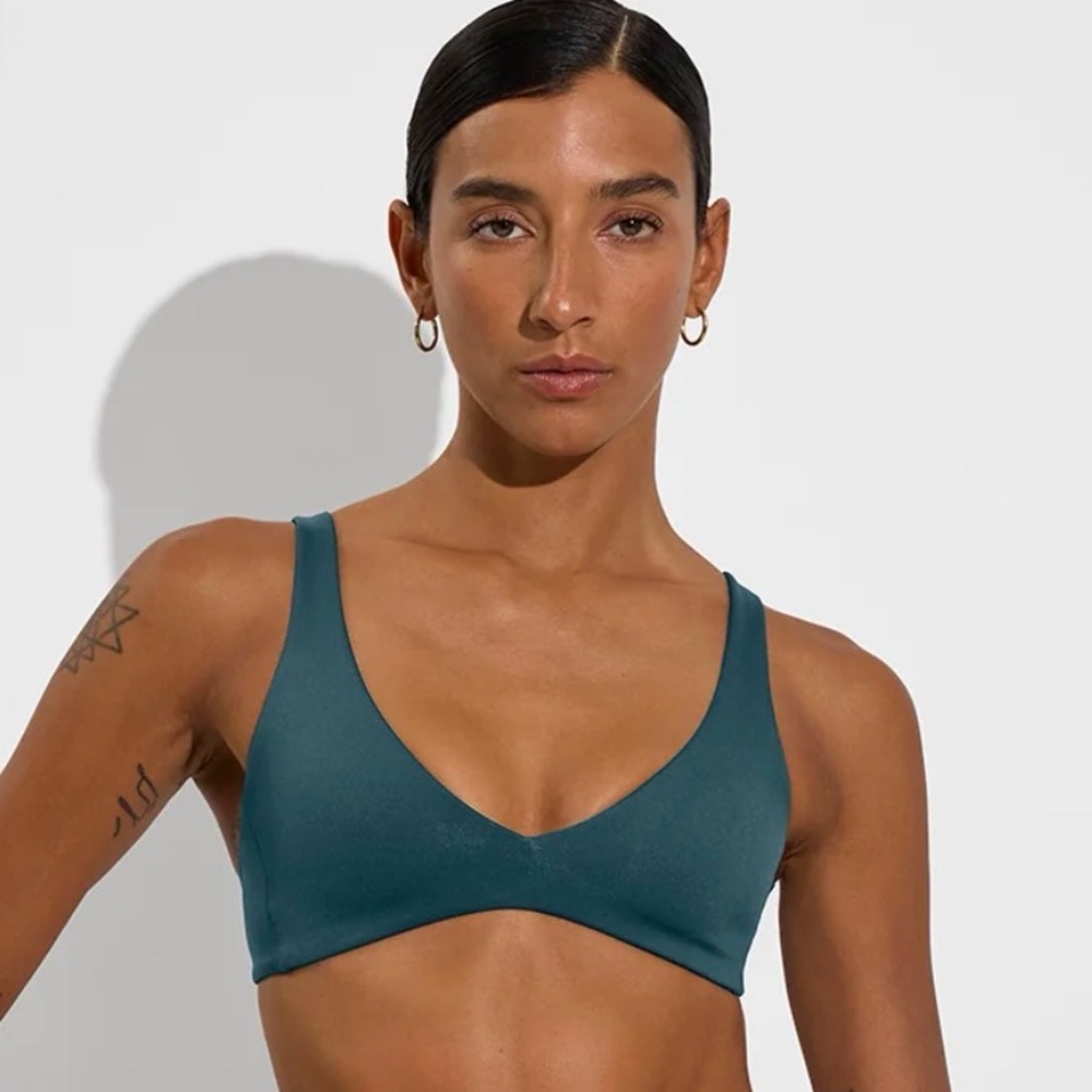 LEFT ON FRIDAY plunge top - deep end (dark teal) S Bikini top